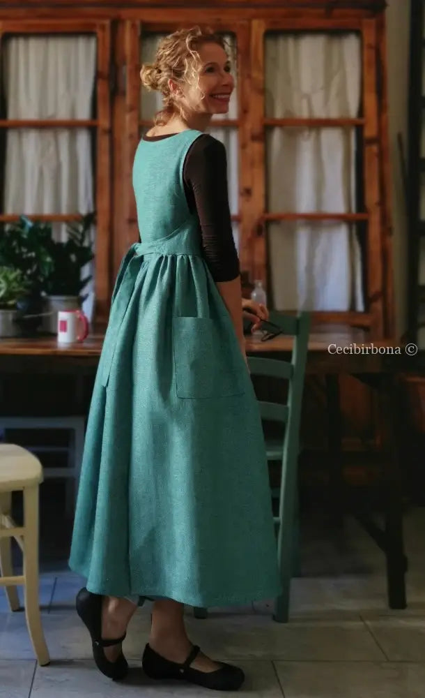 Grembiule per donna da in lino verde (Ref. 86) grembiule donna tessuti moderni