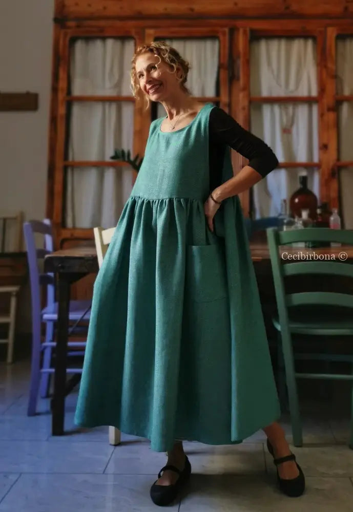 Grembiule per donna da in lino verde (Ref. 86) grembiule donna tessuti moderni