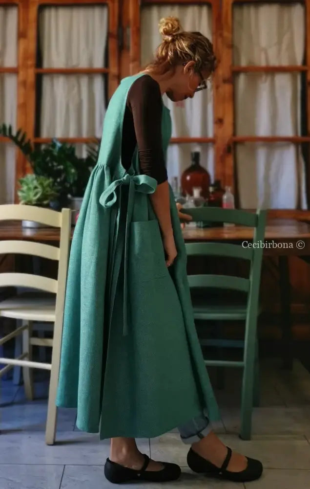 Grembiule per donna da in lino verde (Ref. 86) grembiule donna tessuti moderni