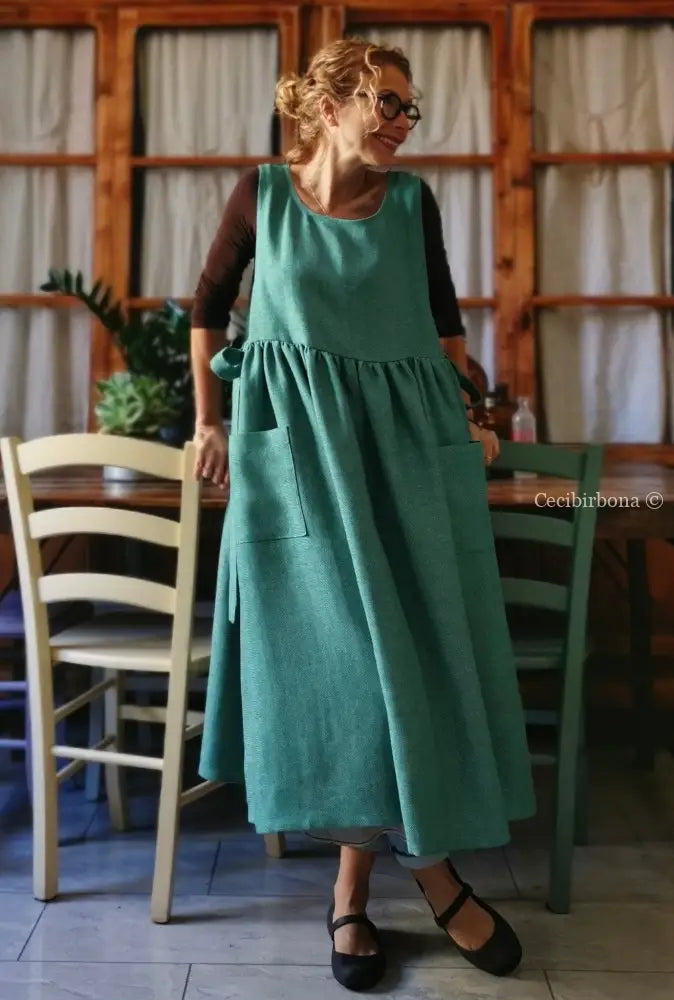 Grembiule per donna da in lino verde (Ref. 86) grembiule donna tessuti moderni