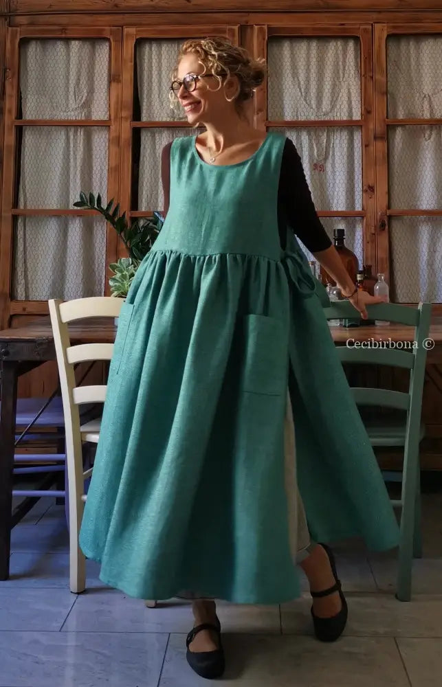 Grembiule per donna da in lino verde (Ref. 86) grembiule donna tessuti moderni