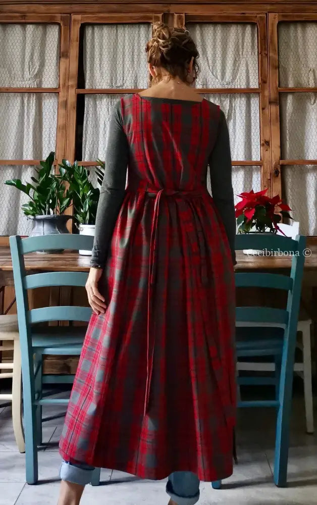Grembiule per donna in tartan rosso e grigio (Ref. 41) grembiule donna tessuti moderni