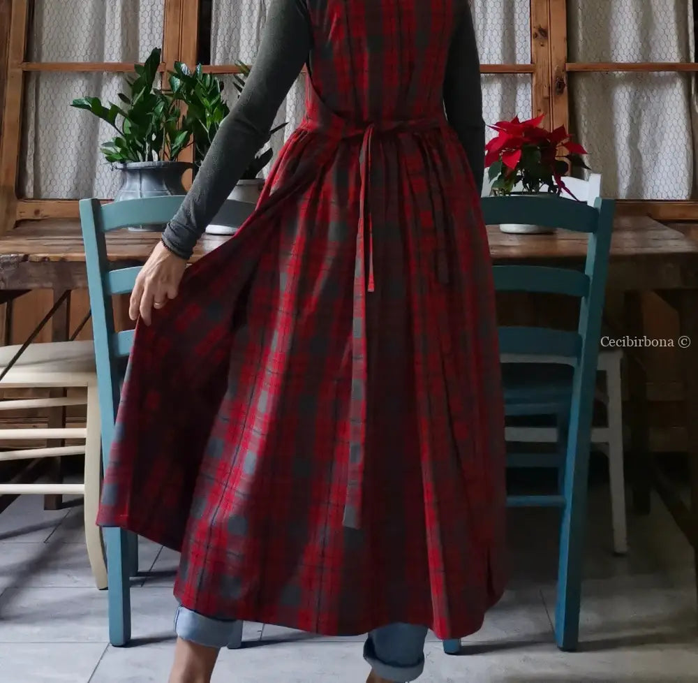 Grembiule per donna in tartan rosso e grigio (Ref. 41) grembiule donna tessuti moderni