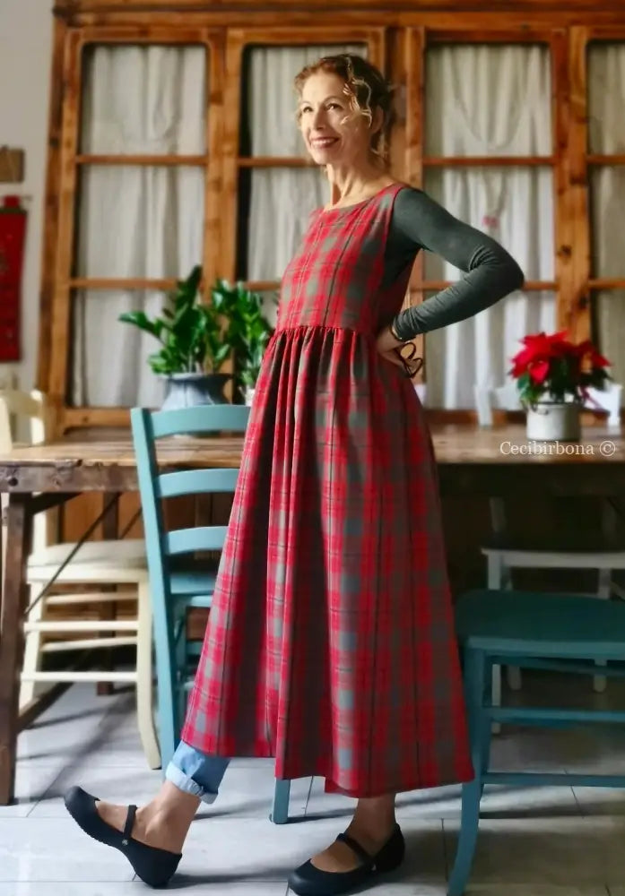 Grembiule per donna in tartan rosso e grigio (Ref. 41) grembiule donna tessuti moderni