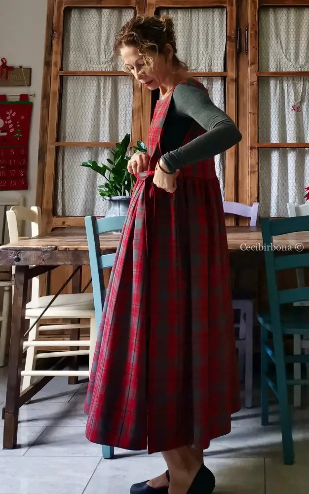 Grembiule per donna in tartan rosso e grigio (Ref. 41) grembiule donna tessuti moderni