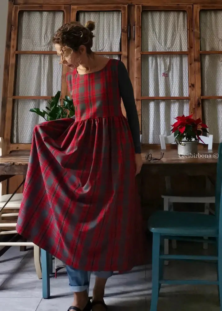 Grembiule per donna in tartan rosso e grigio (Ref. 41) grembiule donna tessuti moderni