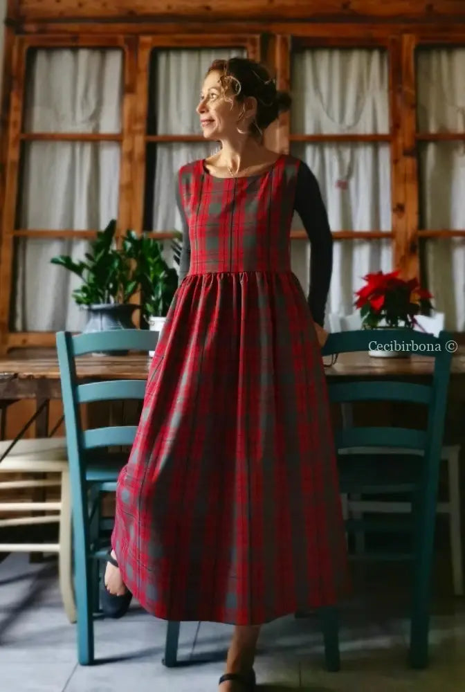Grembiule per donna in tartan rosso e grigio (Ref. 41) grembiule donna tessuti moderni