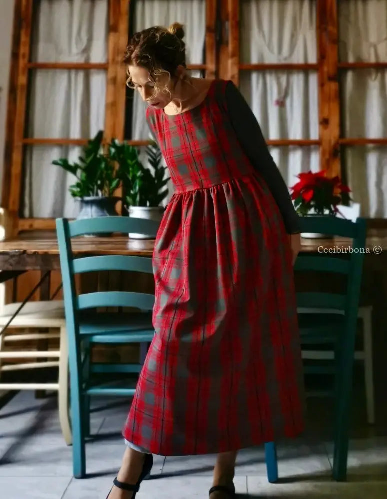 Grembiule per donna in tartan rosso e grigio (Ref. 41) grembiule donna tessuti moderni