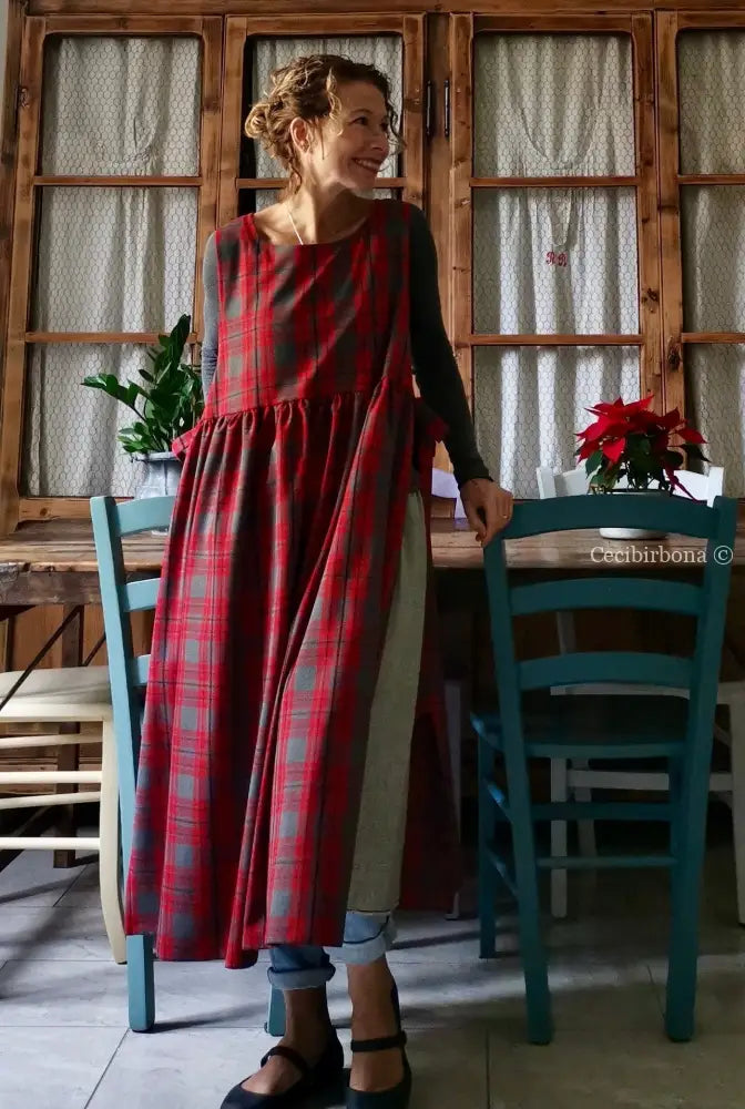 Grembiule per donna in tartan rosso e grigio (Ref. 41) grembiule donna tessuti moderni