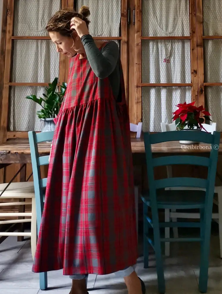 Grembiule per donna in tartan rosso e grigio (Ref. 41) grembiule donna tessuti moderni