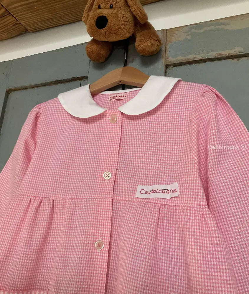 Grembiule rosa taglia 1/2 per bambina - scuola materna - asilo nido - cotone a quadretti rosa bianchi - grembiulino