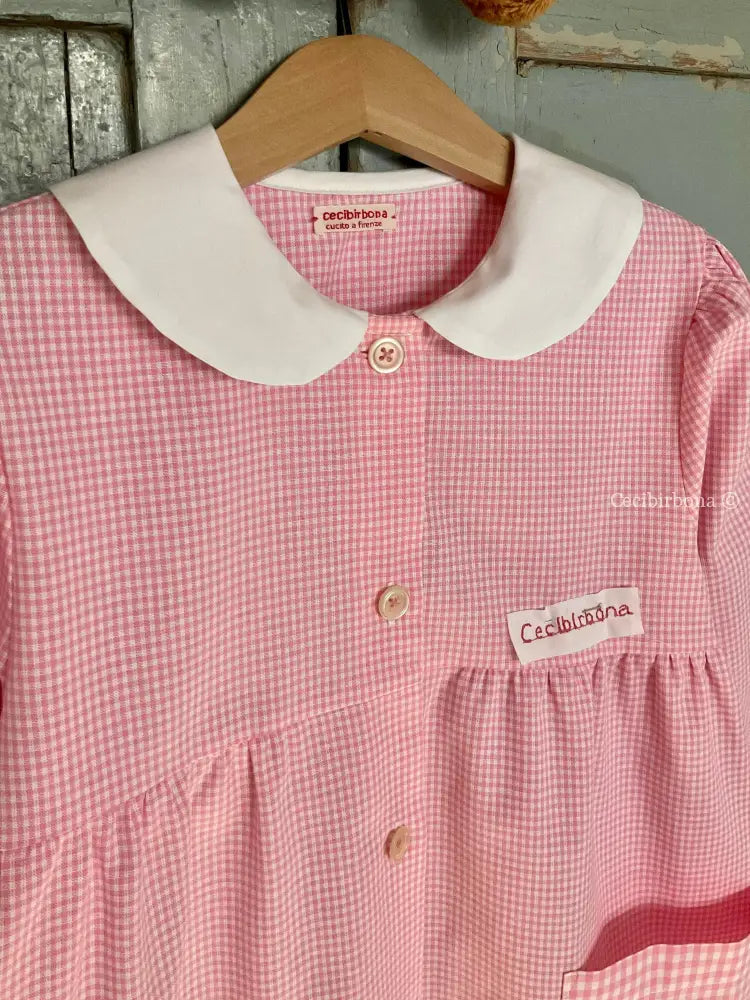 Grembiule rosa taglia 1/2 per bambina - scuola materna - asilo nido - cotone a quadretti rosa bianchi - grembiulino