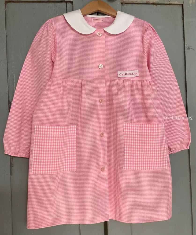 Grembiule rosa taglia 1/2 per bambina - scuola materna - asilo nido - cotone a quadretti rosa bianchi - grembiulino