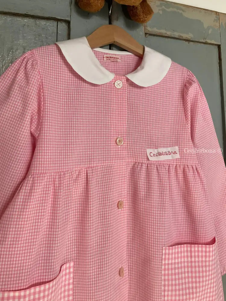 Grembiule rosa taglia 1/2 per bambina - scuola materna - asilo nido - cotone a quadretti rosa bianchi - grembiulino