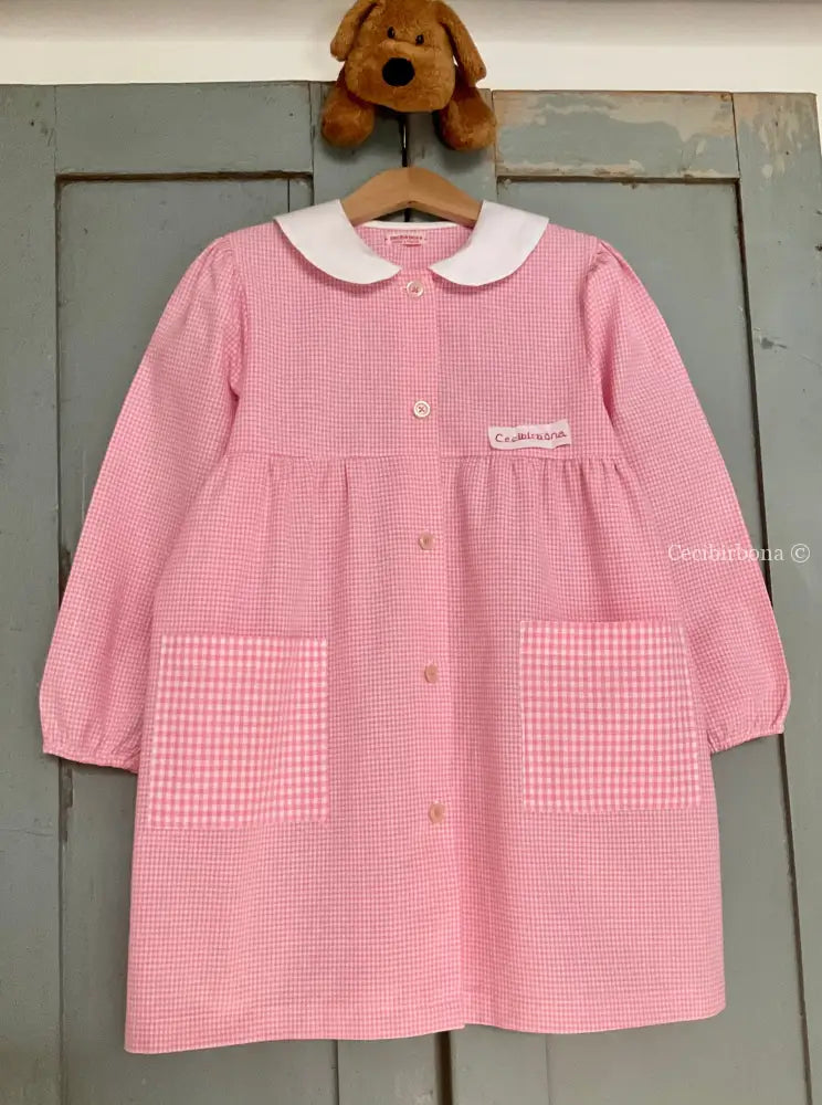 Grembiule rosa taglia 1/2 per bambina - scuola materna - asilo nido - cotone a quadretti rosa bianchi - grembiulino