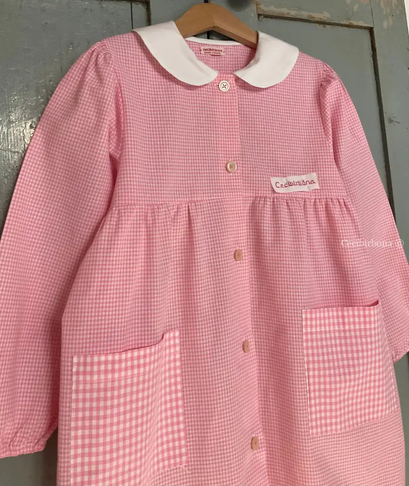 Grembiule rosa taglia 1/2 per bambina - scuola materna - asilo nido - cotone a quadretti rosa bianchi - grembiulino