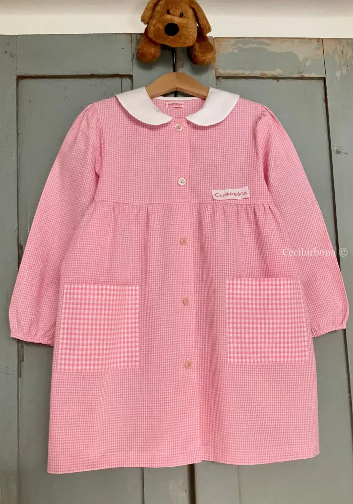 Grembiule rosa taglia 1/2 per bambina - scuola materna - asilo nido - cotone a quadretti rosa bianchi - grembiulino