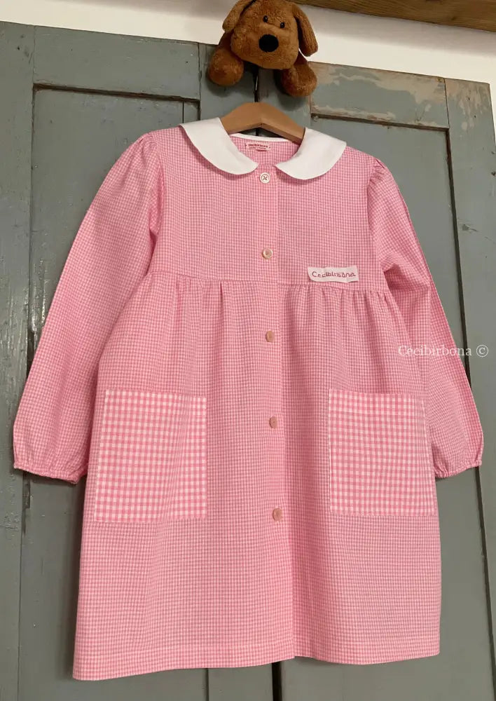Grembiule rosa taglia 1/2 per bambina - scuola materna - asilo nido - cotone a quadretti rosa bianchi - grembiulino
