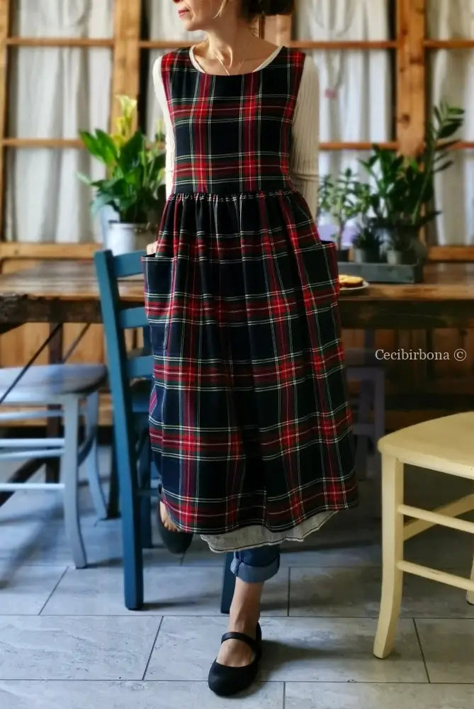Grembiule tartan blu e rosso (Ref. 44) grembiule donna tessuti moderni