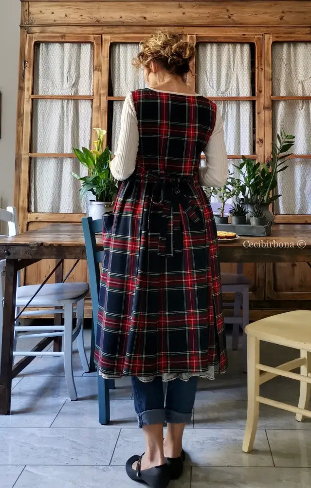 Grembiule tartan blu e rosso (Ref. 44) grembiule donna tessuti moderni