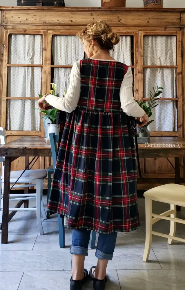 Grembiule tartan blu e rosso (Ref. 44) grembiule donna tessuti moderni