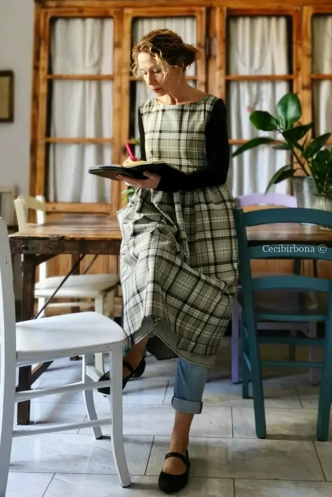 Grembiule tartan grigio e verde (Ref. 412) grembiule donna tessuti moderni