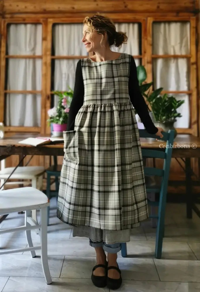 Grembiule tartan grigio e verde (Ref. 412) grembiule donna tessuti moderni