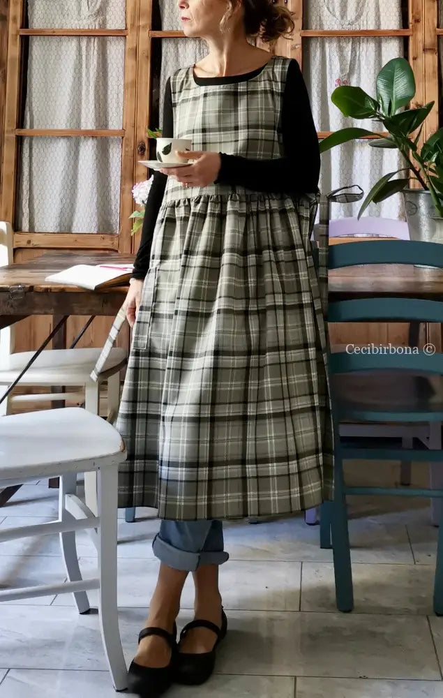 Grembiule tartan grigio e verde (Ref. 412) grembiule donna tessuti moderni
