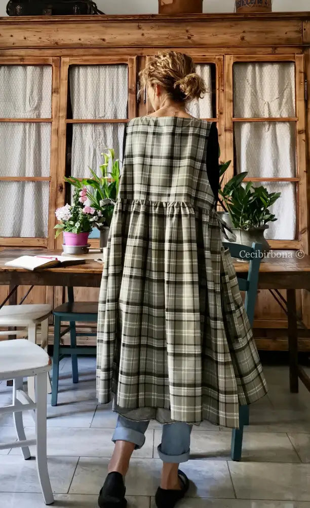 Grembiule tartan grigio e verde (Ref. 412) grembiule donna tessuti moderni