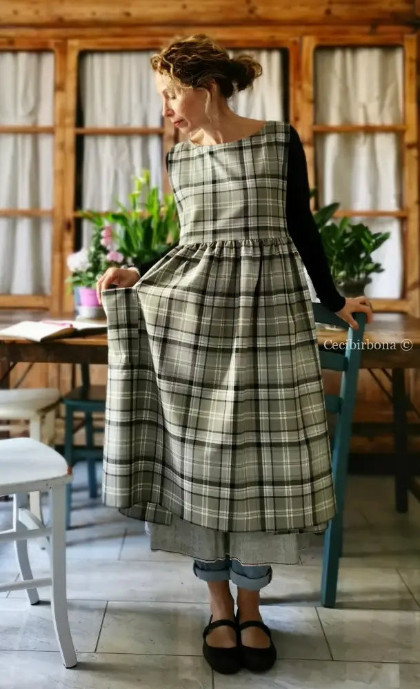 Grembiule tartan grigio e verde (Ref. 412) grembiule donna tessuti moderni