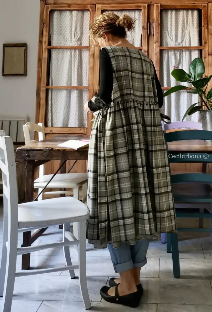 Grembiule tartan grigio e verde (Ref. 412) grembiule donna tessuti moderni