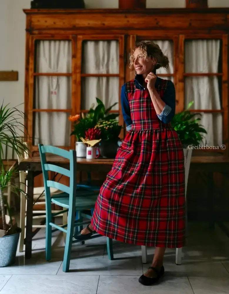 Grembiule tartan in pura lana rossa (Ref. 424) grembiule donna tessuti moderni