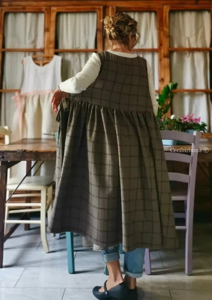Grembiule tartan marrone con tasche (Ref. 66) grembiule donna tessuti moderni
