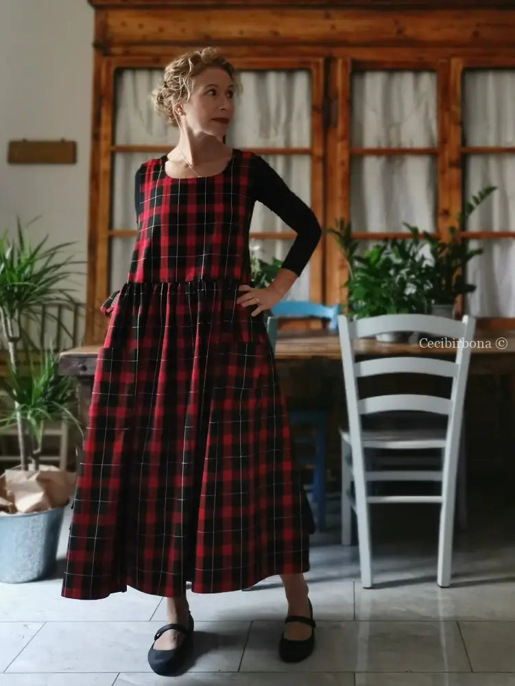 Grembiule tartan rosso e nero (Ref.376) grembiule donna tessuti moderni