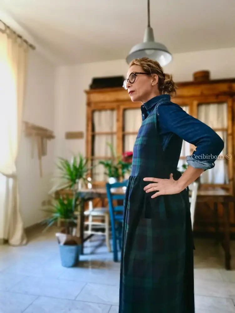 Grembiule tartan verde e blu (Ref. 360) grembiule donna tessuti moderni