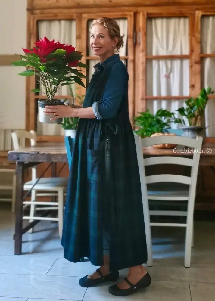 Grembiule tartan verde e blu (Ref. 360) grembiule donna tessuti moderni