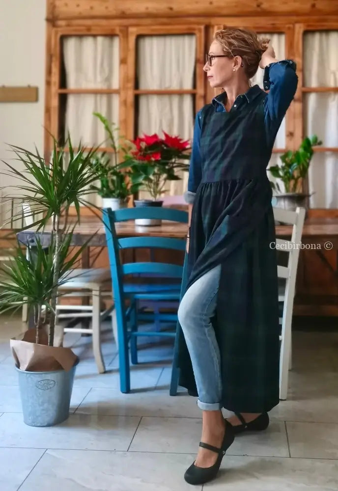 Grembiule tartan verde e blu (Ref. 360) grembiule donna tessuti moderni