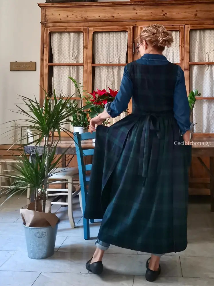 Grembiule tartan verde e blu (Ref. 360) grembiule donna tessuti moderni