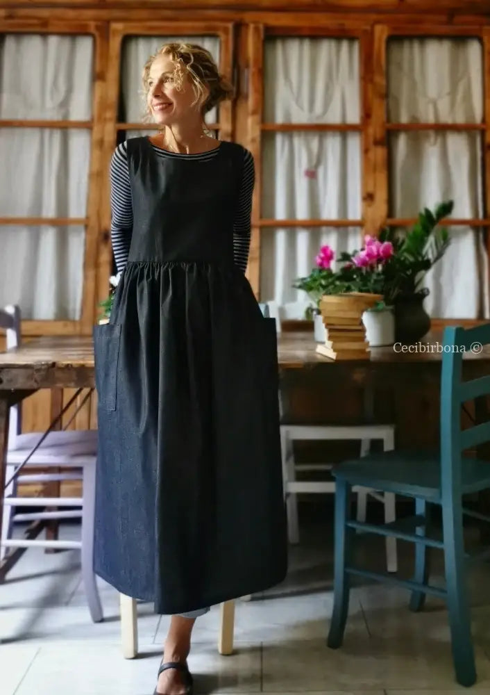 Il grembiule da cucina in chambray blu (Ref. 63) grembiule donna tessuti moderni