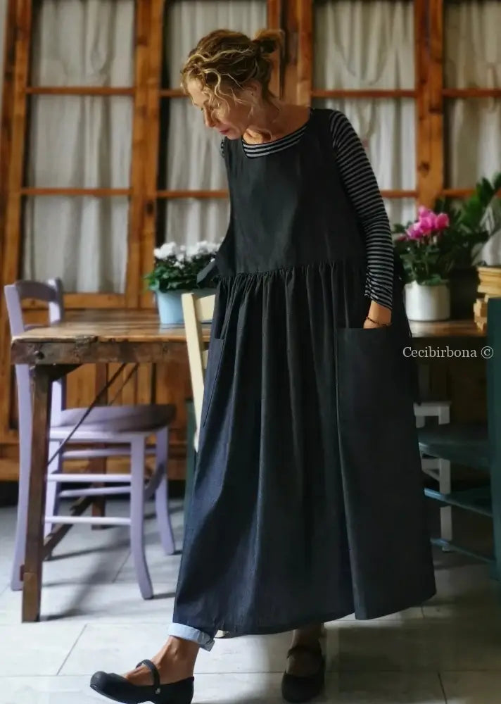 Il grembiule da cucina in chambray blu (Ref. 63) grembiule donna tessuti moderni