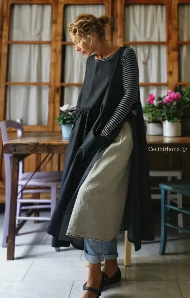 Il grembiule da cucina in chambray blu (Ref. 63) grembiule donna tessuti moderni