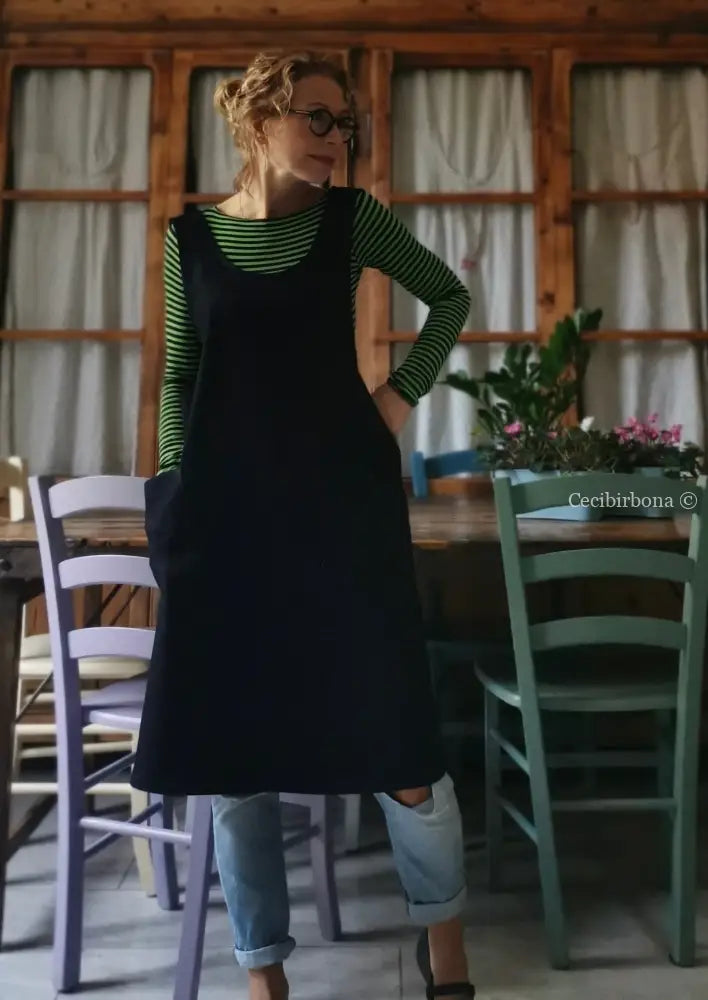 Il grembiule da cucina in denim blu in stile giapponese (Ref. 68) grembiule donna tessuti moderni