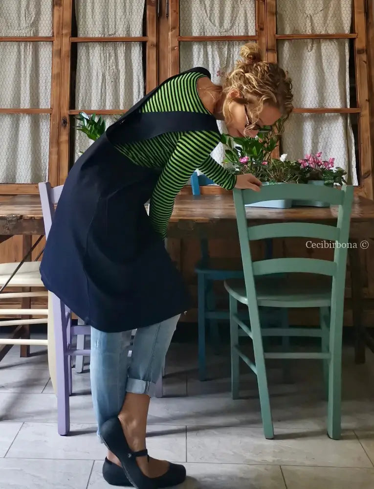 Il grembiule da cucina in denim blu in stile giapponese (Ref. 68) grembiule donna tessuti moderni