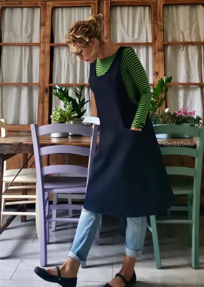 Il grembiule da cucina in denim blu in stile giapponese (Ref. 68) grembiule donna tessuti moderni