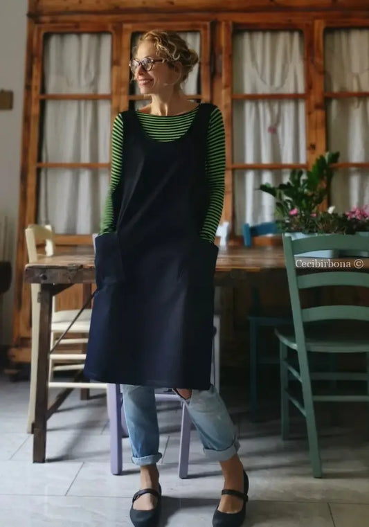 Il grembiule da cucina in denim blu in stile giapponese (Ref. 68) grembiule donna tessuti moderni