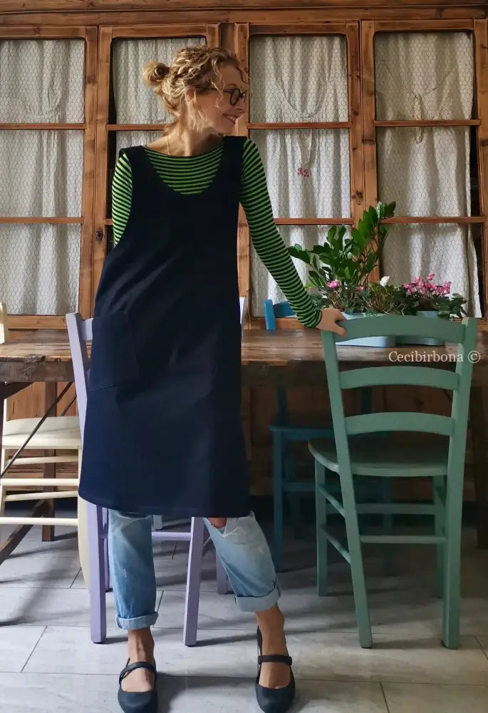 Il grembiule da cucina in denim blu in stile giapponese (Ref. 68) grembiule donna tessuti moderni