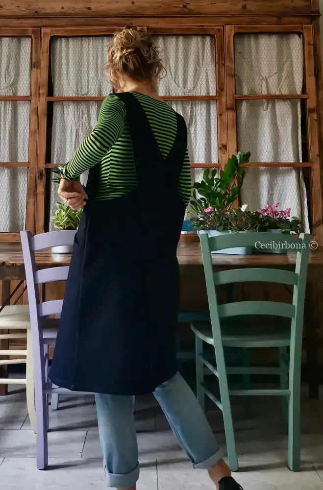 Il grembiule da cucina in denim blu in stile giapponese (Ref. 68) grembiule donna tessuti moderni