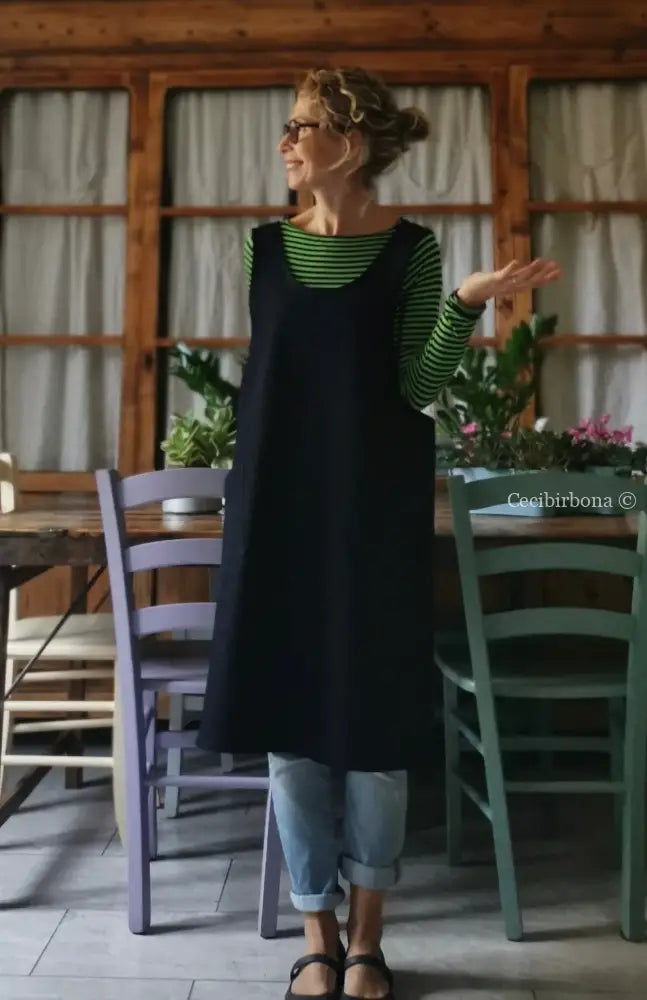 Il grembiule da cucina in denim blu in stile giapponese (Ref. 68) grembiule donna tessuti moderni