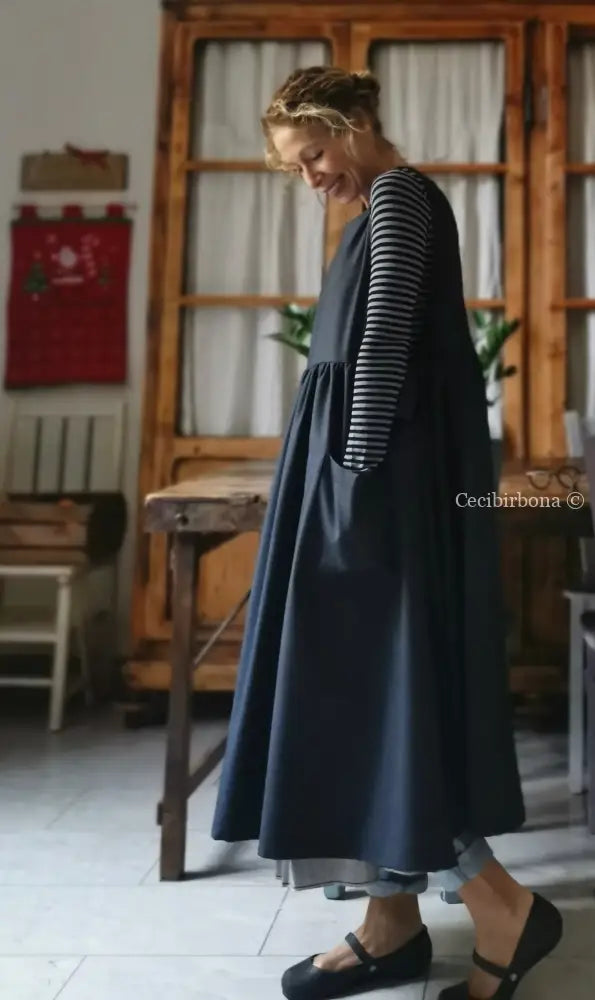 Il grembiule da cucina in denim di lana blu (Ref. 37) grembiule donna tessuti moderni