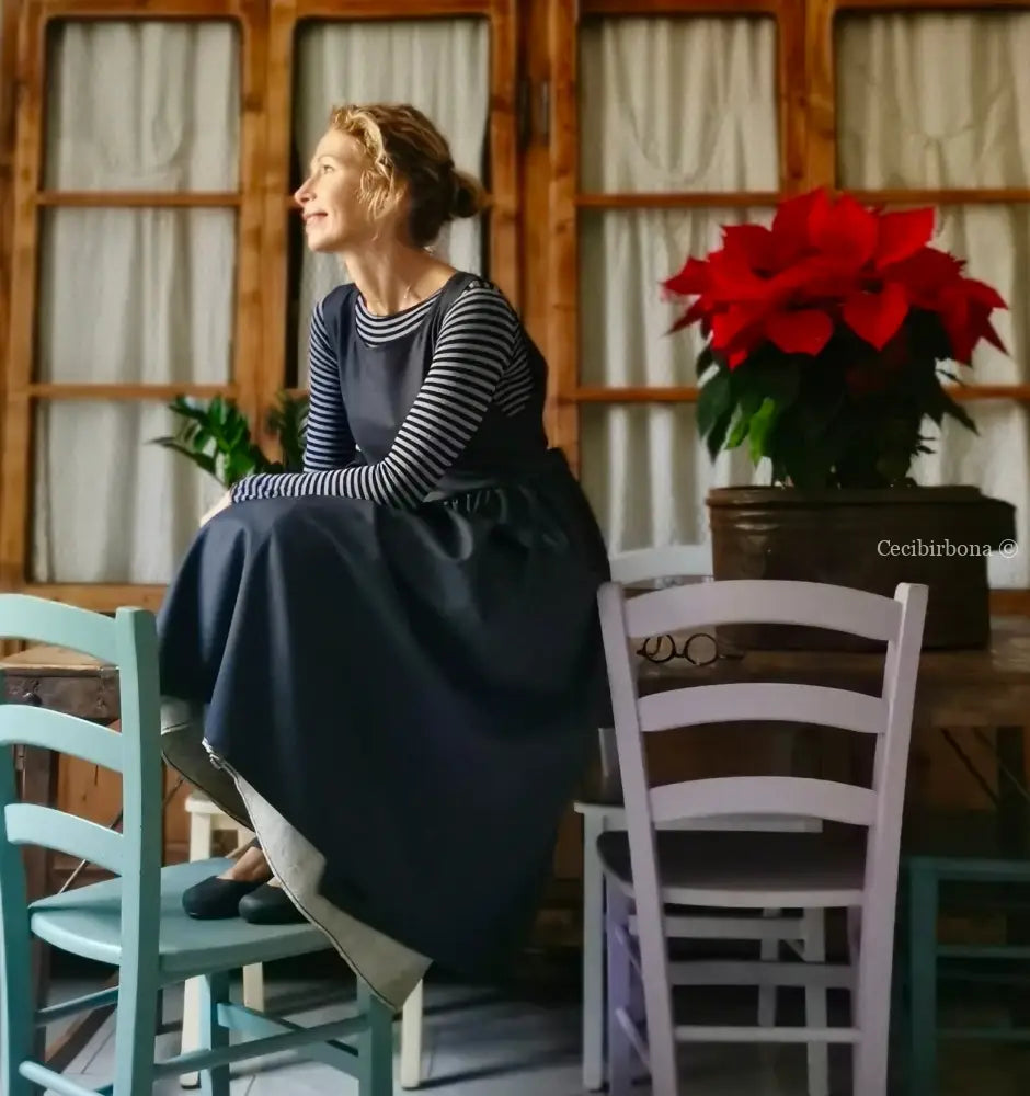 Il grembiule da cucina in denim di lana blu (Ref. 37) grembiule donna tessuti moderni